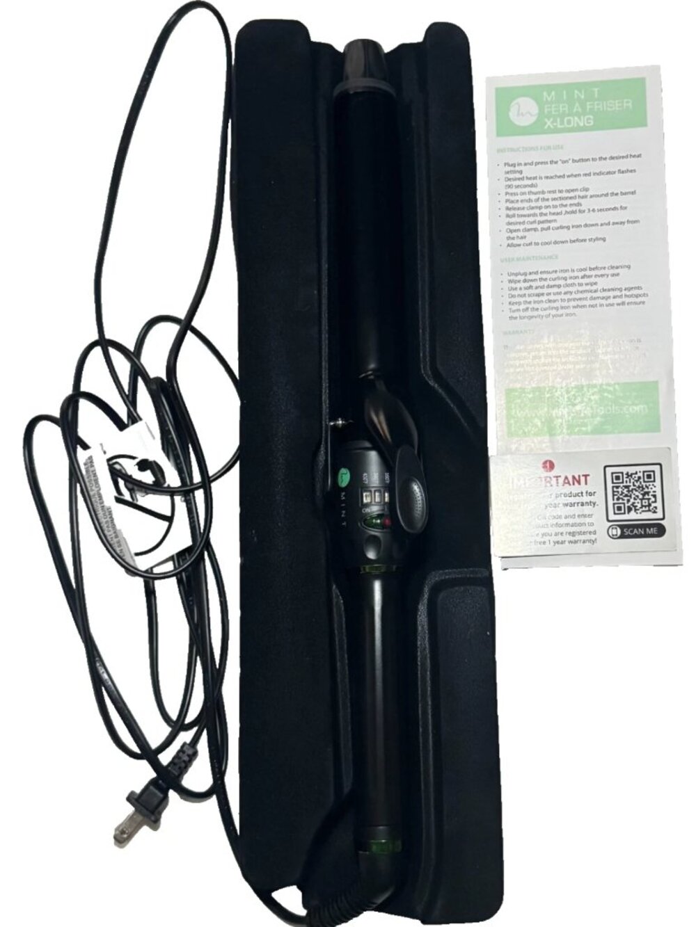 Mint Curling Iron 1 1/4 in Ceramic Dual Voltage Adjustable Temp Black 430°F